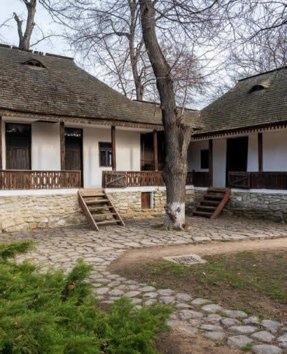 BUCHAREST, ROMANIA- 9 JANUARY, 2020: Rural houses at the National Museum of Dimitrie Gusti village